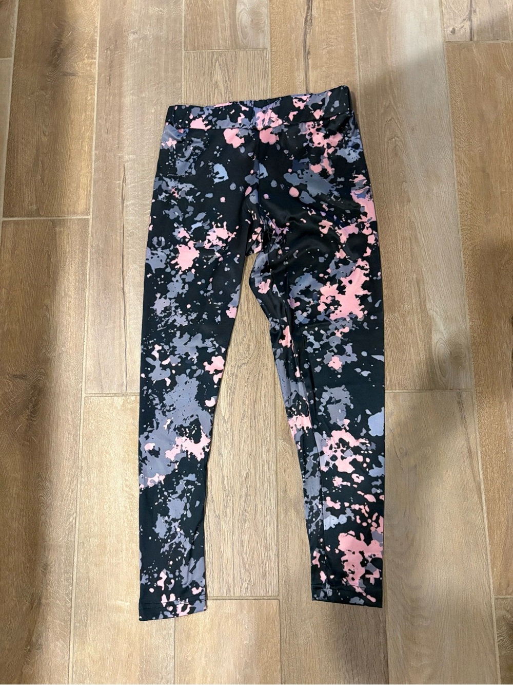 Black Leggings with Pink & Gray Splash Print
